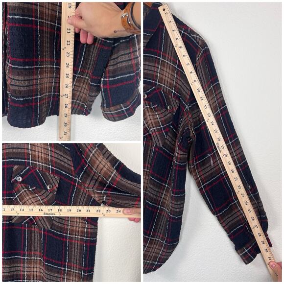 John Mark Plaid Button Up Shirt XL Mixed Print Floral Back Long Sleeve - Picture 5 of 7